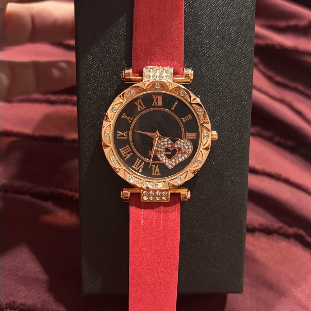 Red Strap Watch with Crystal Accents New in box